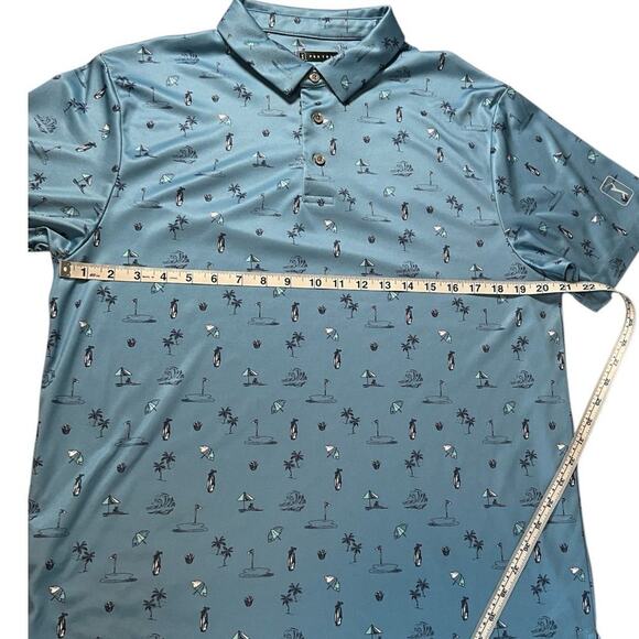 PGA Tour Mens Blue Vacation Print Golf Polo Shirt Short Sleeve Polyester Large - Picture 9 of 9